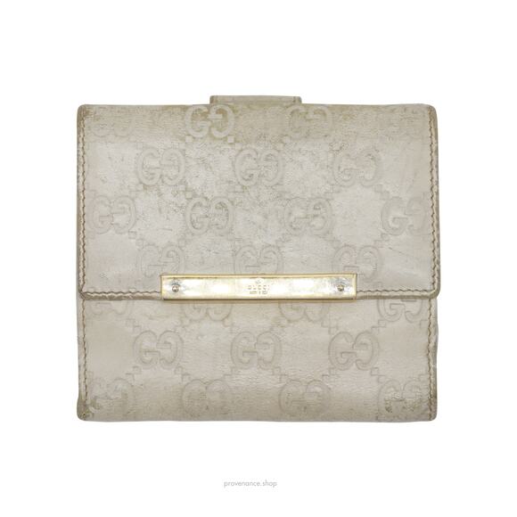 🔴 Gucci Trifold Wallet - Chalk Guccissima Leather - Picture 1 of 10